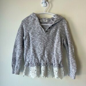 Abercrombie Kids girls cozy cotton hooded sweater with lace layer size 3-4
